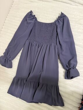 Smocked Bodice Long Sleeve Purple Dress